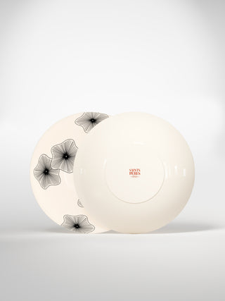 Soup Plate Coral Flowers-Saints-Pères Paris- Ceramic Plates, Platters, Bowls, Coffee Cups. Animal Designs, Zebra, Flamingo, Elephant. Graphic Designs and more.