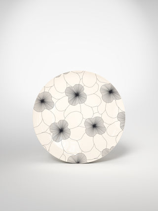 Main Plate Flowers1-Saints-Pères Paris- Ceramic Plates, Platters, Bowls, Coffee Cups. Animal Designs, Zebra, Flamingo, Elephant. Graphic Designs and more.