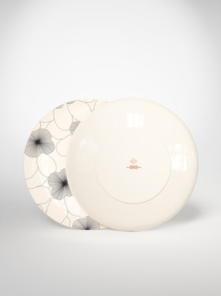 Main Plate Flowers1-Saints-Pères Paris- Ceramic Plates, Platters, Bowls, Coffee Cups. Animal Designs, Zebra, Flamingo, Elephant. Graphic Designs and more.