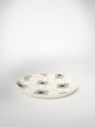 Main Plate Flowers1-Saints-Pères Paris- Ceramic Plates, Platters, Bowls, Coffee Cups. Animal Designs, Zebra, Flamingo, Elephant. Graphic Designs and more.