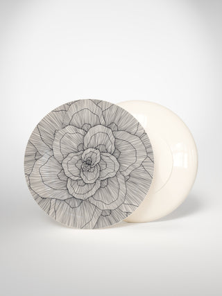 Main Plate Flowers3-Saints-Pères Paris- Ceramic Plates, Platters, Bowls, Coffee Cups. Animal Designs, Zebra, Flamingo, Elephant. Graphic Designs and more.