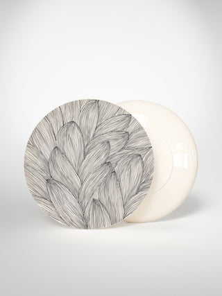 Main Plate Leaf-Saints-Pères Paris- Ceramic Plates, Platters, Bowls, Coffee Cups. Animal Designs, Zebra, Flamingo, Elephant. Graphic Designs and more.