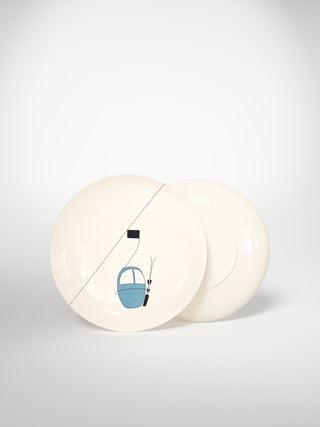 Dessert Plate Skilift Blue-Saints-Pères Paris- Ceramic Plates, Platters, Bowls, Coffee Cups. Animal Designs, Zebra, Flamingo, Elephant. Graphic Designs and more.