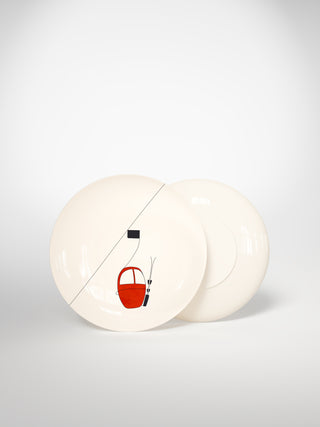 Dessert Plate Skilift Red-Saints-Pères Paris- Ceramic Plates, Platters, Bowls, Coffee Cups. Animal Designs, Zebra, Flamingo, Elephant. Graphic Designs and more.