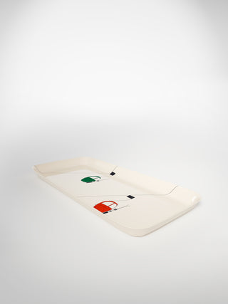 Cake Platter Skilift Green and Red-Saints-Pères Paris- Ceramic Plates, Platters, Bowls, Coffee Cups. Animal Designs, Zebra, Flamingo, Elephant. Graphic Designs and more.