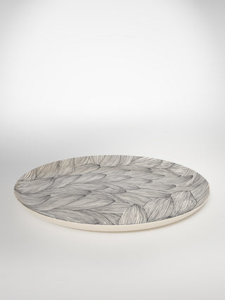 Round Serving Platter Leaf-Saints-Pères Paris- Ceramic Plates, Platters, Bowls, Coffee Cups. Animal Designs, Zebra, Flamingo, Elephant. Graphic Designs and more.