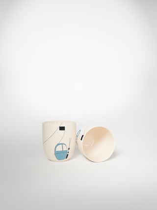 Espresso Cup Skilift Blue-Saints-Pères Paris- Ceramic Plates, Platters, Bowls, Coffee Cups. Animal Designs, Zebra, Flamingo, Elephant. Graphic Designs and more.