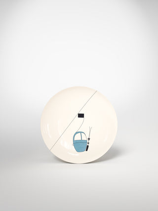 Dessert Plate Skilift Blue-Saints-Pères Paris- Ceramic Plates, Platters, Bowls, Coffee Cups. Animal Designs, Zebra, Flamingo, Elephant. Graphic Designs and more.