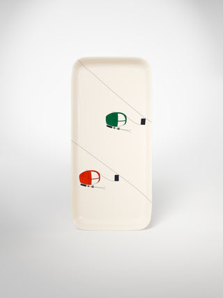 Cake Platter Skilift Green and Red-Saints-Pères Paris- Ceramic Plates, Platters, Bowls, Coffee Cups. Animal Designs, Zebra, Flamingo, Elephant. Graphic Designs and more.