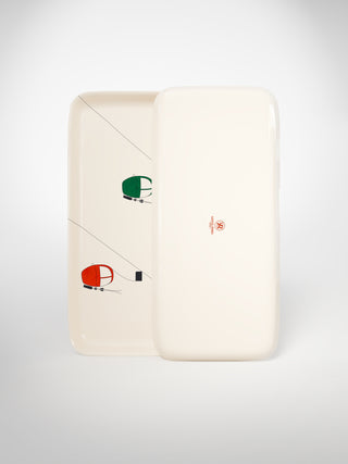 Cake Platter Skilift Green and Red-Saints-Pères Paris- Ceramic Plates, Platters, Bowls, Coffee Cups. Animal Designs, Zebra, Flamingo, Elephant. Graphic Designs and more.