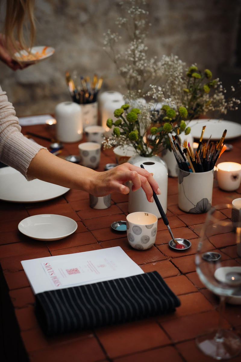 Porcelain Workshops: Illustration or Modelling - (1 Session)-Saints Pères Paris- Ceramic Plates, Platters, Bowls, Coffee Cups. Animal Designs, Zebra, Flamingo, Elephant. Graphic Designs and more.