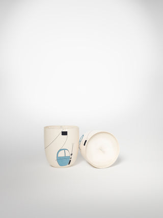 Small Candle - Skilift Blue-Saints-Pères Paris- Ceramic Plates, Platters, Bowls, Coffee Cups. Animal Designs, Zebra, Flamingo, Elephant. Graphic Designs and more.